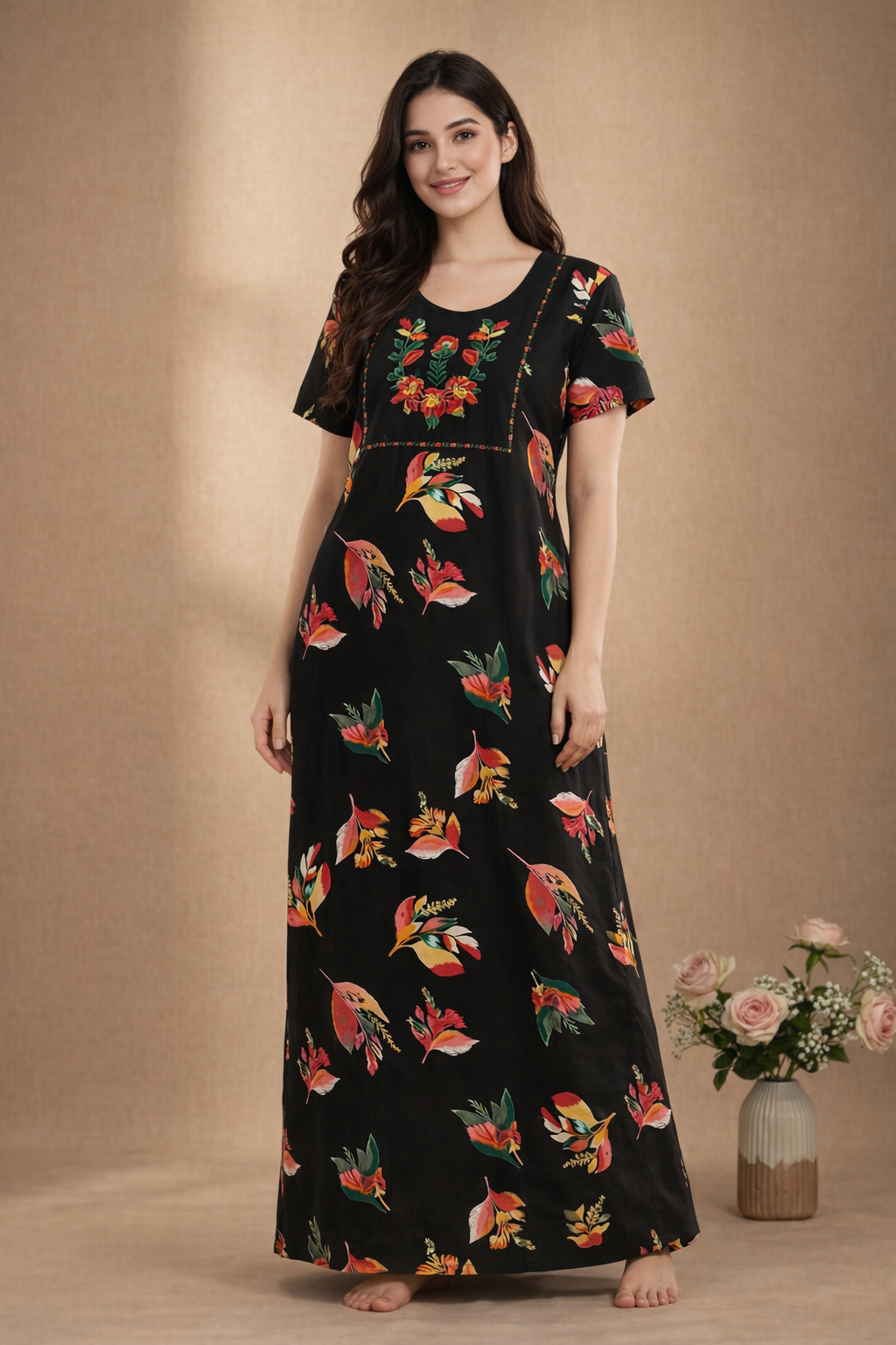 Bahumaan Pure Cotton Nighty for Woman | Floral Gown for Women Nightwear with Pocket | Cotton Nighty for Women Stylish | Perfect for Daily Comfort | Maxi Women