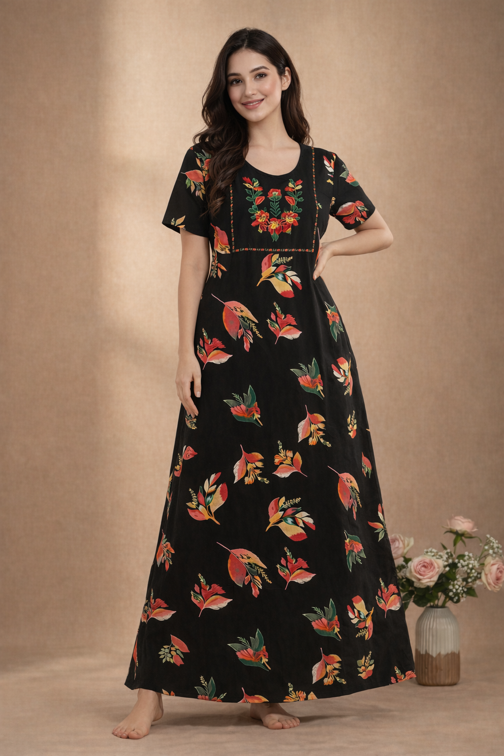 Bahumaan Pure Cotton Nighty for Woman | Floral Gown for Women Nightwear with Pocket | Cotton Nighty for Women Stylish | Perfect for Daily Comfort | Maxi Women