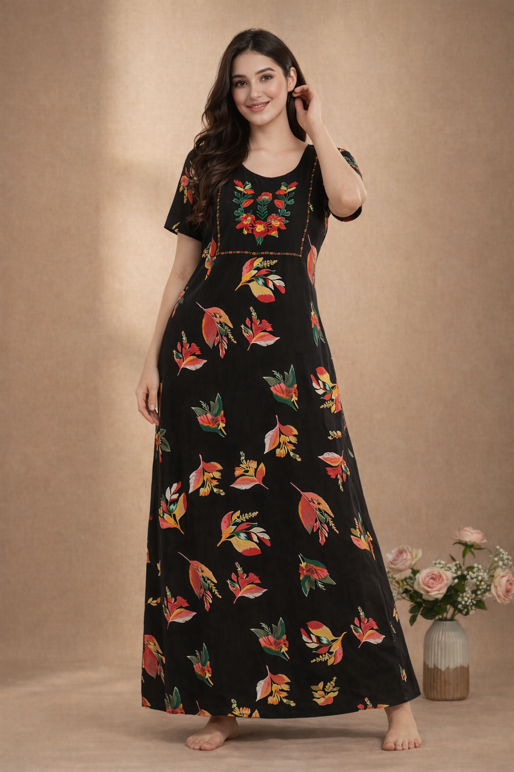 Bahumaan Pure Cotton Nighty for Woman | Floral Gown for Women Nightwear with Pocket | Cotton Nighty for Women Stylish | Perfect for Daily Comfort | Maxi Women