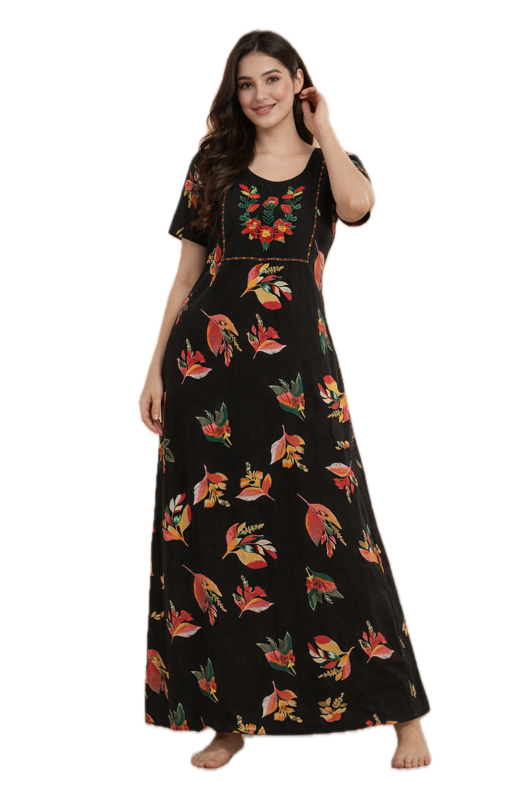 Bahumaan Pure Cotton Nighty for Woman | Floral Gown for Women Nightwear with Pocket | Cotton Nighty for Women Stylish | Perfect for Daily Comfort | Maxi Women