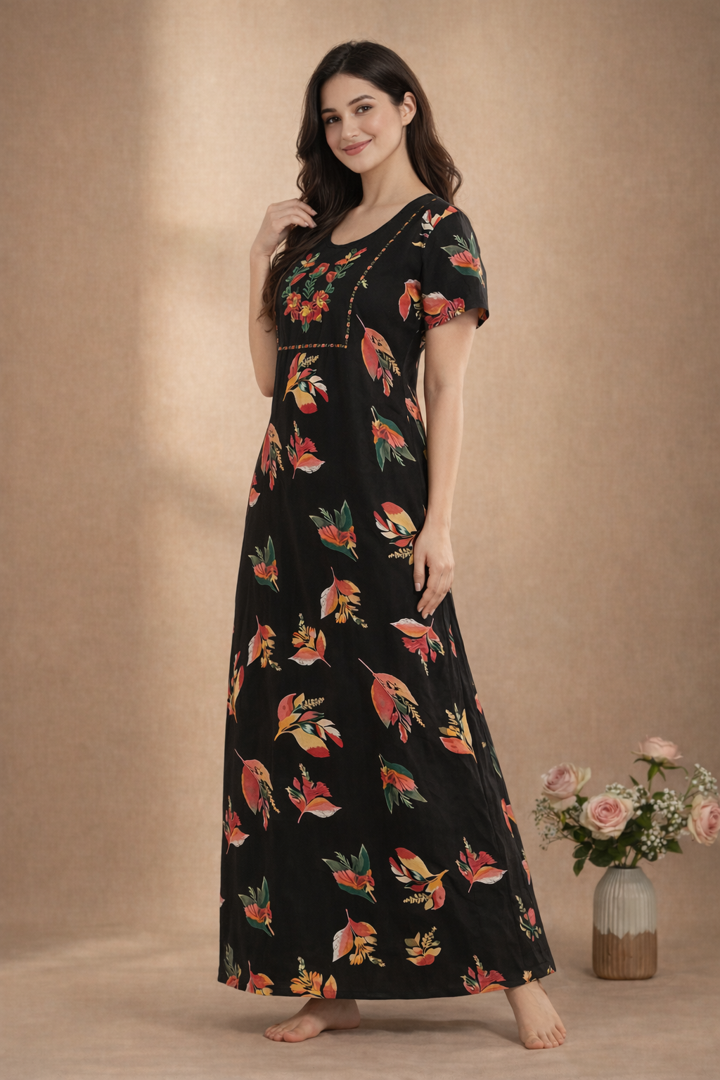Bahumaan Pure Cotton Nighty for Woman | Floral Gown for Women Nightwear with Pocket | Cotton Nighty for Women Stylish | Perfect for Daily Comfort | Maxi Women