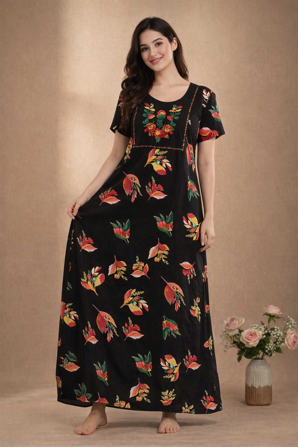 Bahumaan Pure Cotton Nighty for Woman | Floral Gown for Women Nightwear with Pocket | Cotton Nighty for Women Stylish | Perfect for Daily Comfort | Maxi Women
