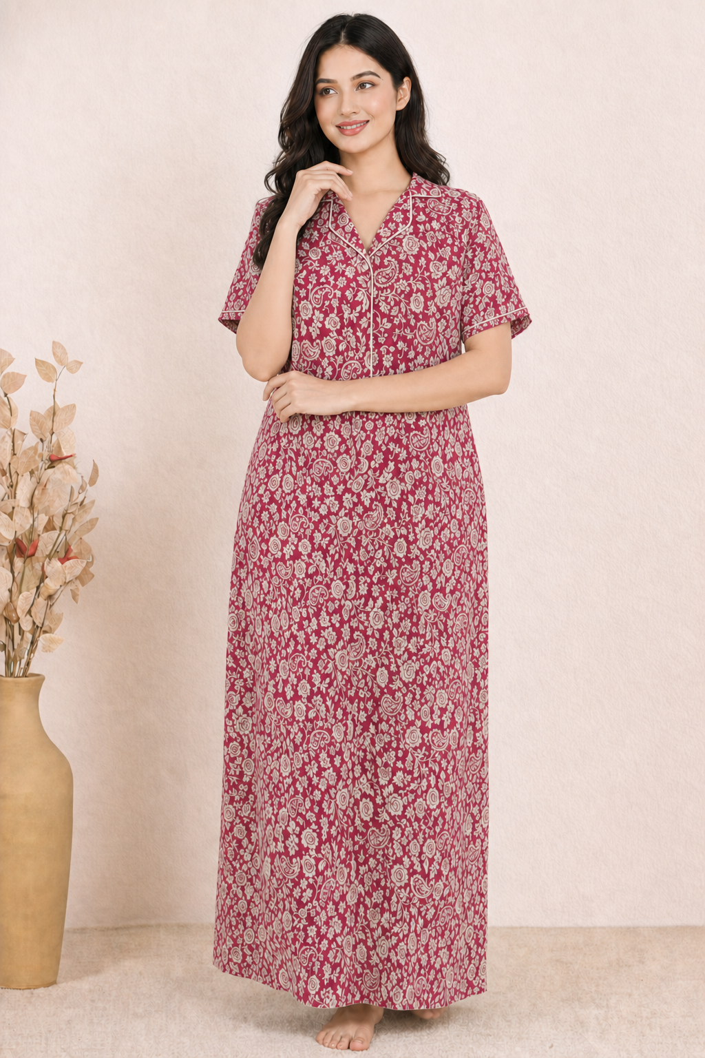 Bahumaan Pure Cotton Nighty for Woman | Floral Gown for Women Nightwear with Pocket | Cotton Nighty for Women Stylish | Maxi for Women Cotton