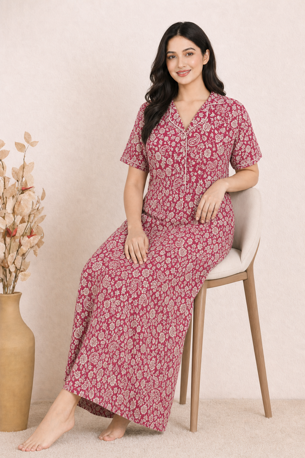 Bahumaan Pure Cotton Nighty for Woman | Floral Gown for Women Nightwear with Pocket | Cotton Nighty for Women Stylish | Maxi for Women Cotton