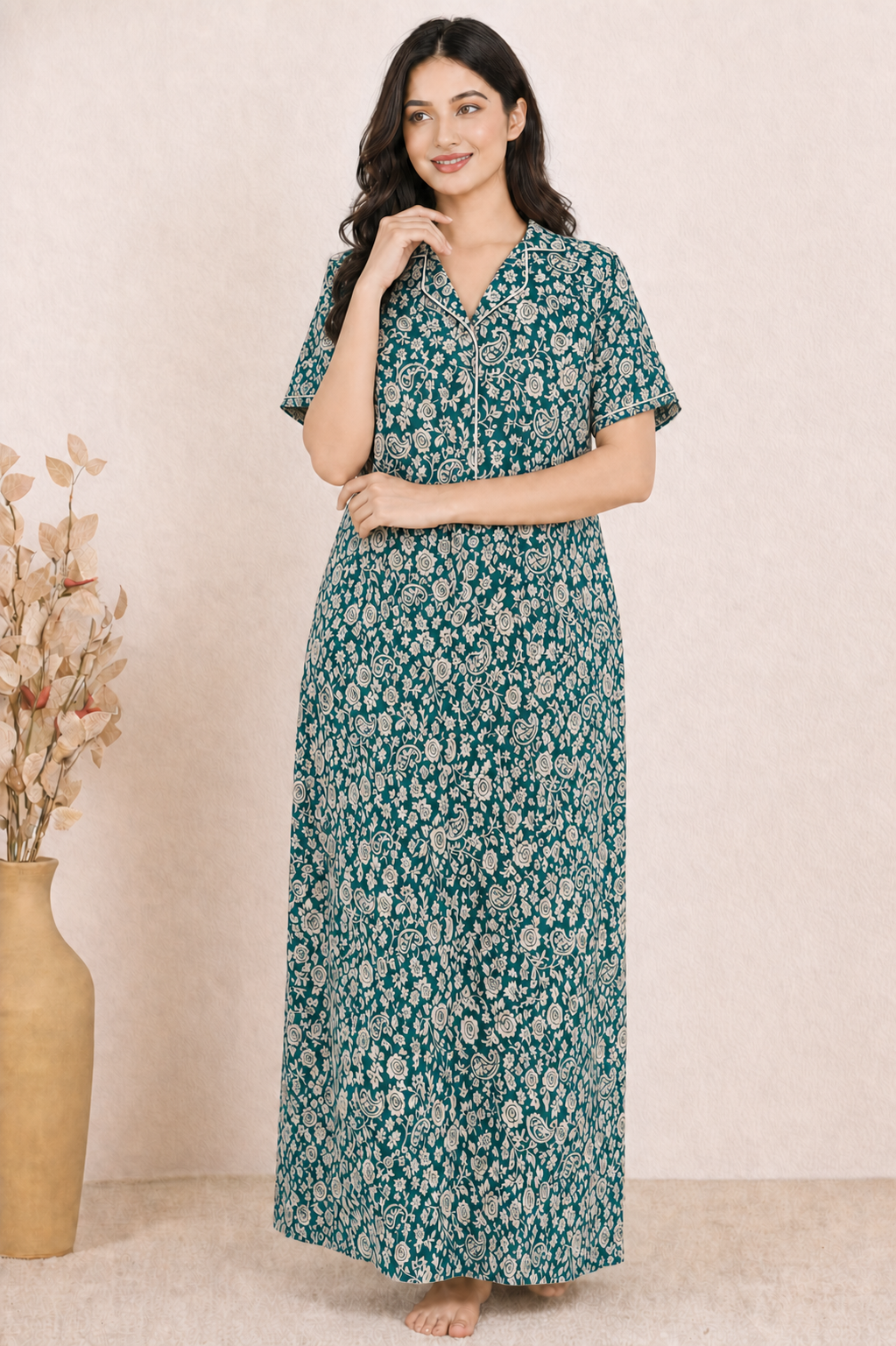 Bahumaan Pure Cotton Nighty for Woman | Floral Gown for Women Nightwear with Pocket | Cotton Nighty for Women Stylish | Maxi for Women Cotton