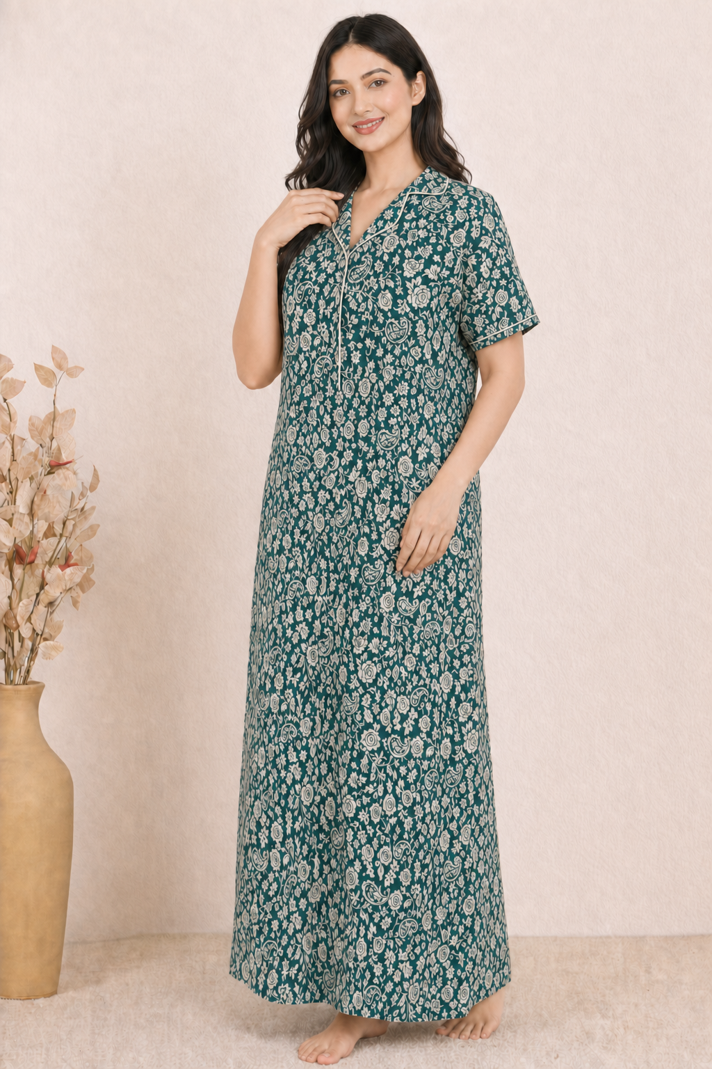 Bahumaan Pure Cotton Nighty for Woman | Floral Gown for Women Nightwear with Pocket | Cotton Nighty for Women Stylish | Maxi for Women Cotton