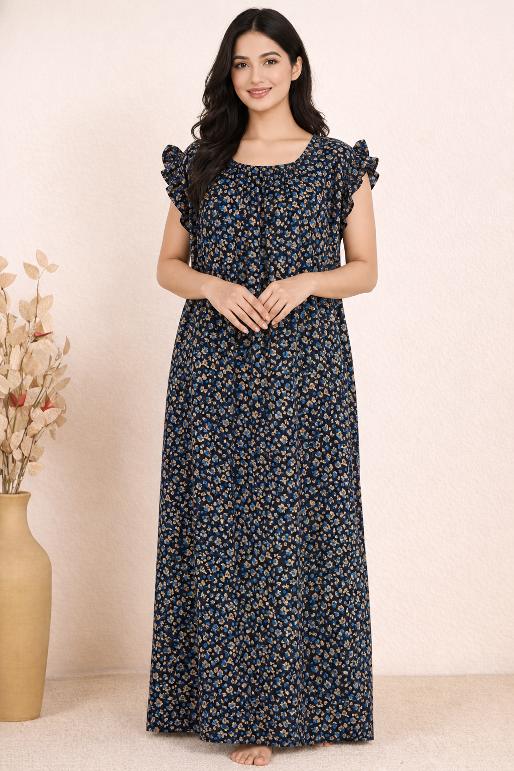 Bahumaan Cotton Flutter-Sleeve Nighty