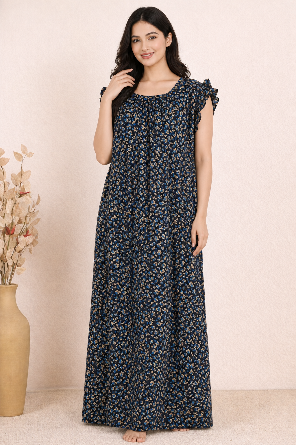 Bahumaan Cotton Flutter-Sleeve Nighty