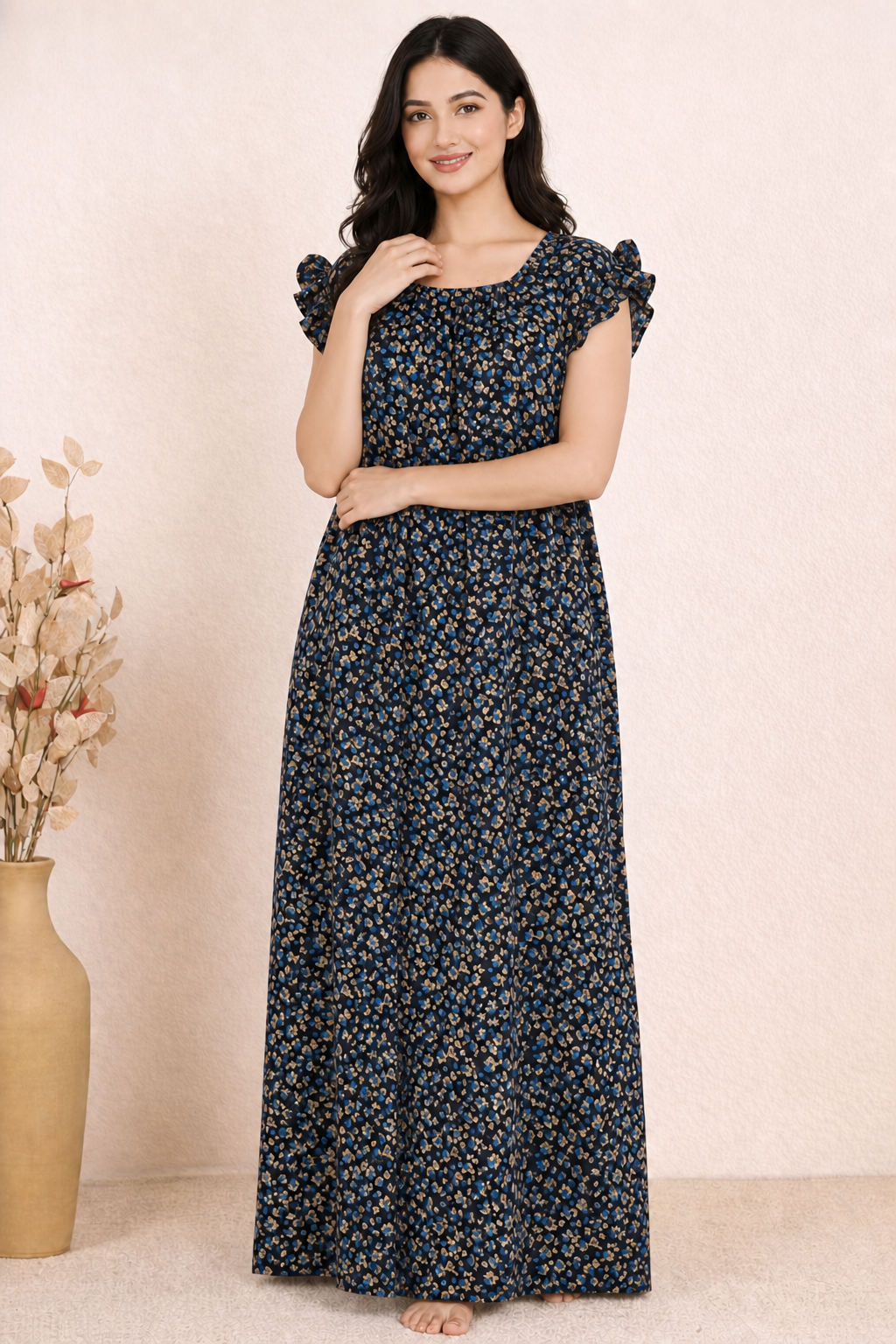 Bahumaan Cotton Flutter-Sleeve Nighty