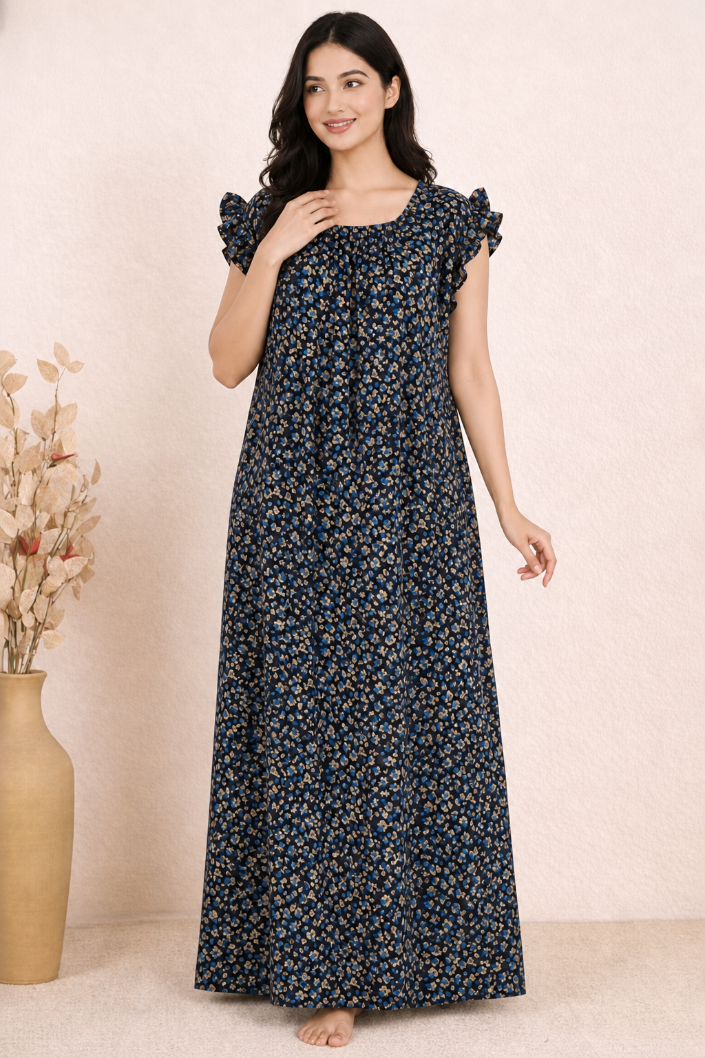 Bahumaan Cotton Flutter-Sleeve Nighty