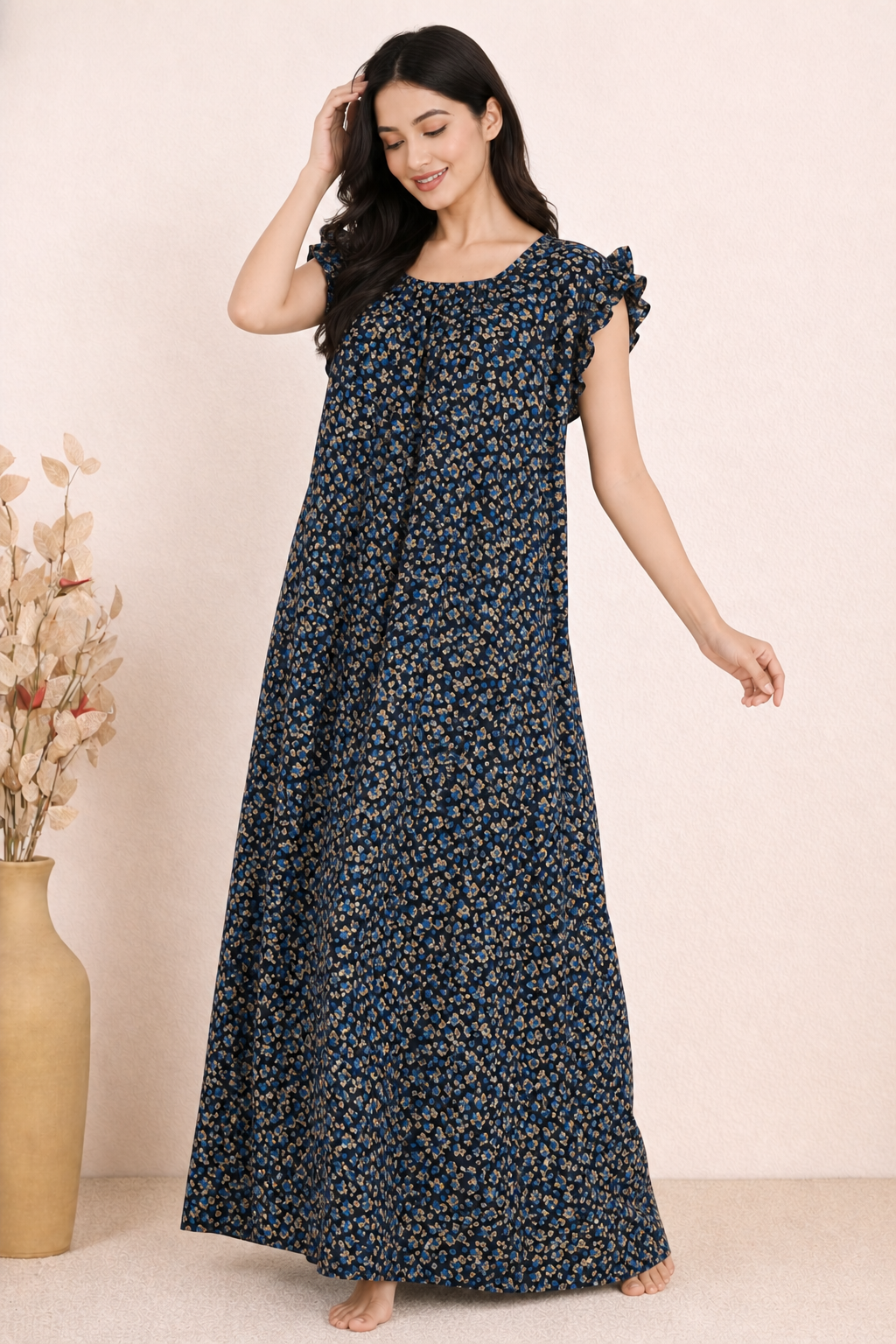 Bahumaan Cotton Flutter-Sleeve Nighty