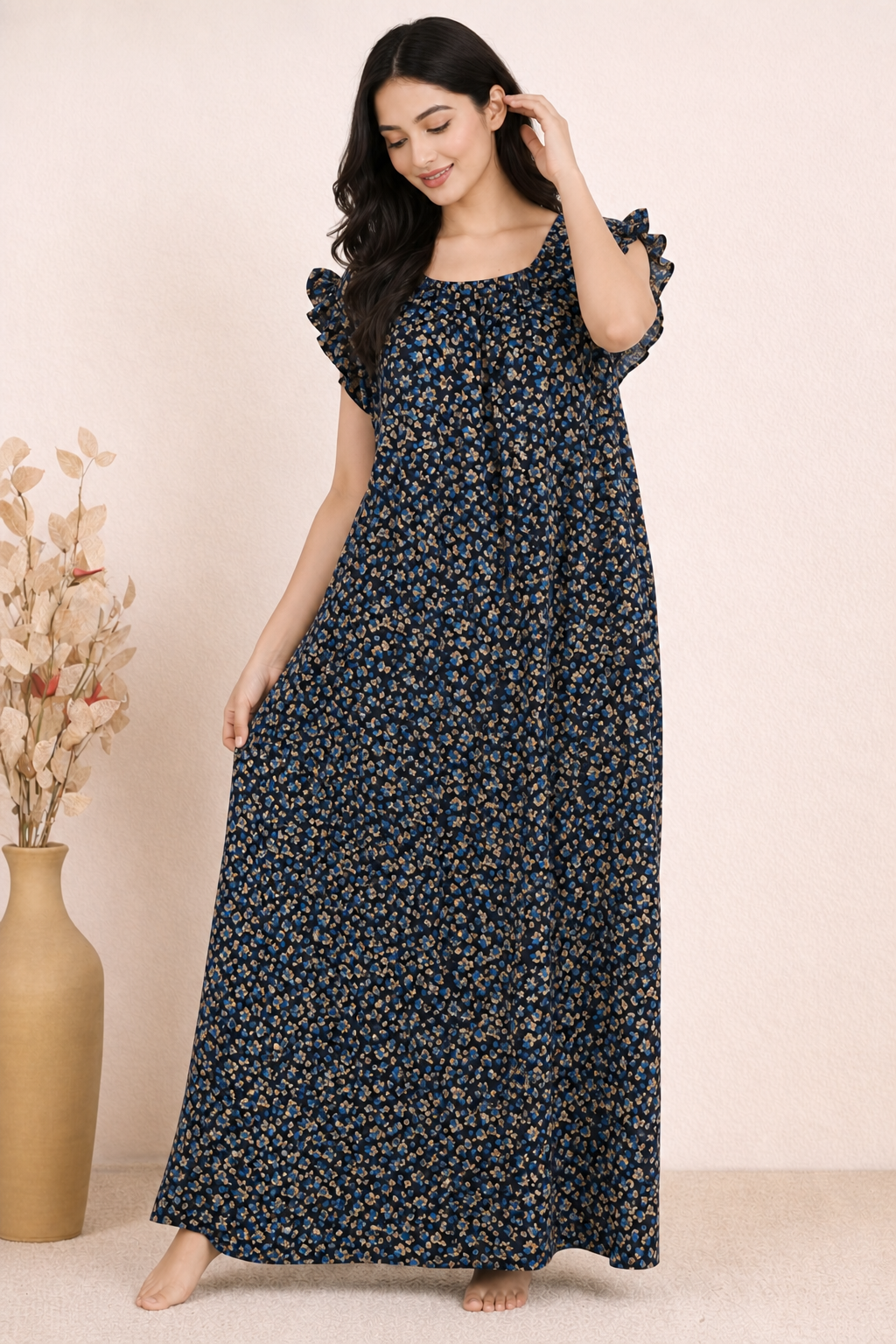 Bahumaan Cotton Flutter-Sleeve Nighty