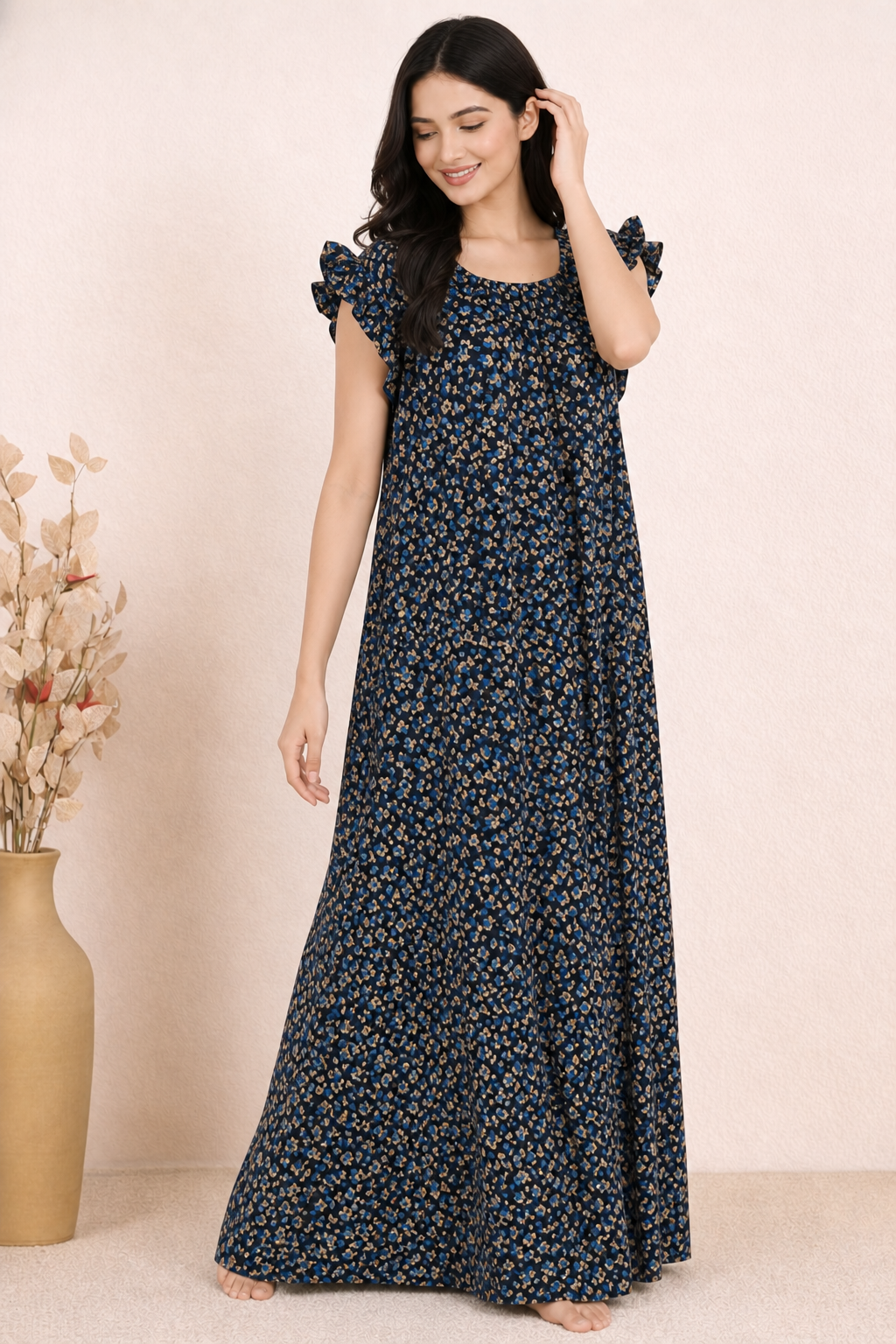 Bahumaan Cotton Flutter-Sleeve Nighty