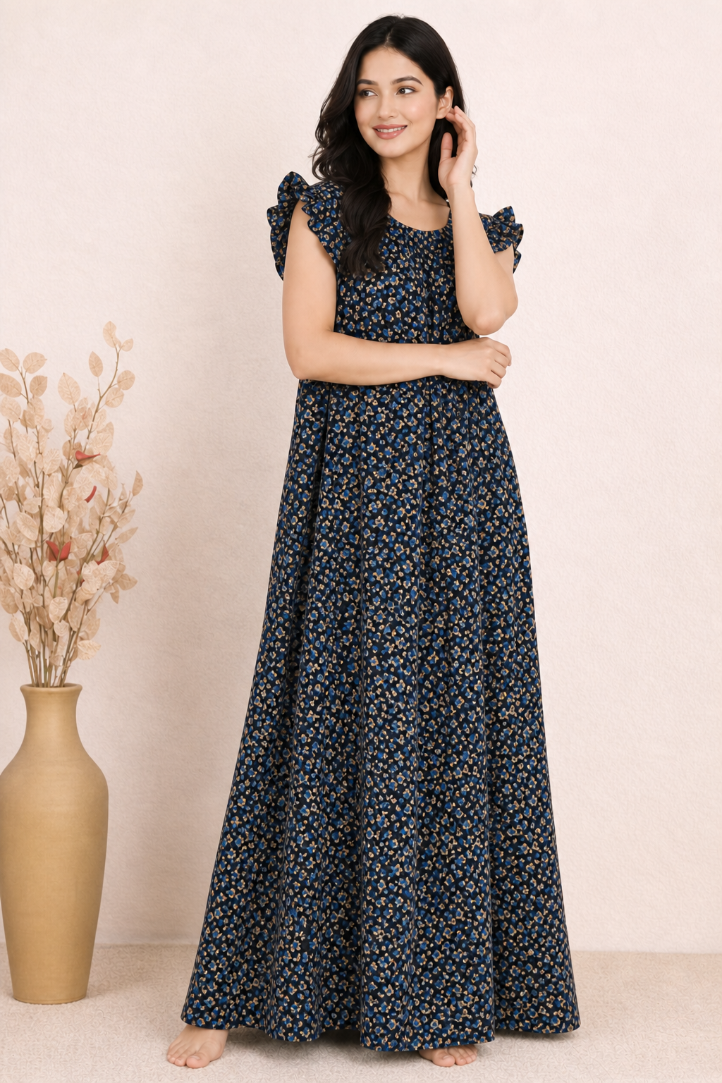 Bahumaan Cotton Flutter-Sleeve Nighty