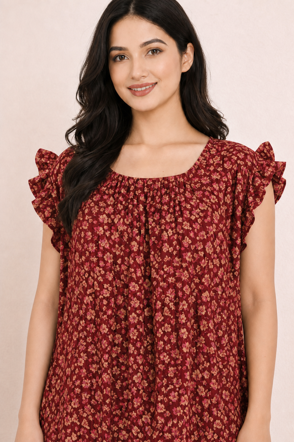 Bahumaan Pure Cotton Nighty for Women with Flutter Sleeves | Floral Gown for Women Night Wear with Pocket | Cotton Nighty for Women Stylish | Maxi for Women Cotton