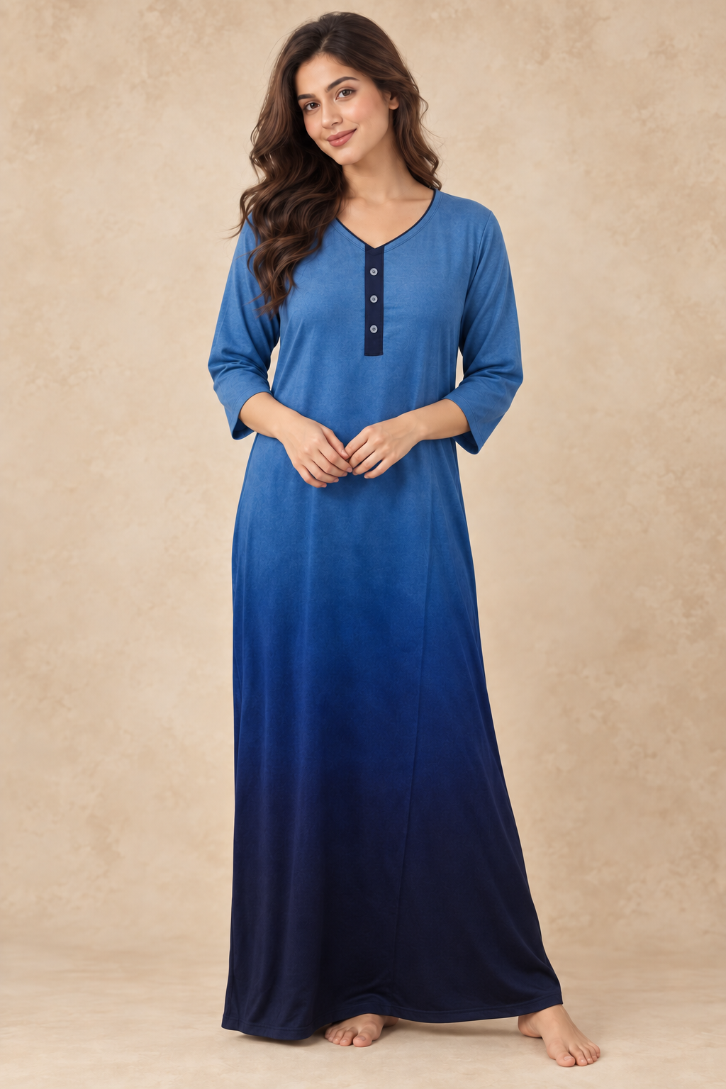 Bahumaan Dual Tone Blue and Black Alpine Nighty for Woman | Night Gown for Women Nightwear with Pocket | Maxi for Women Ultra Soft