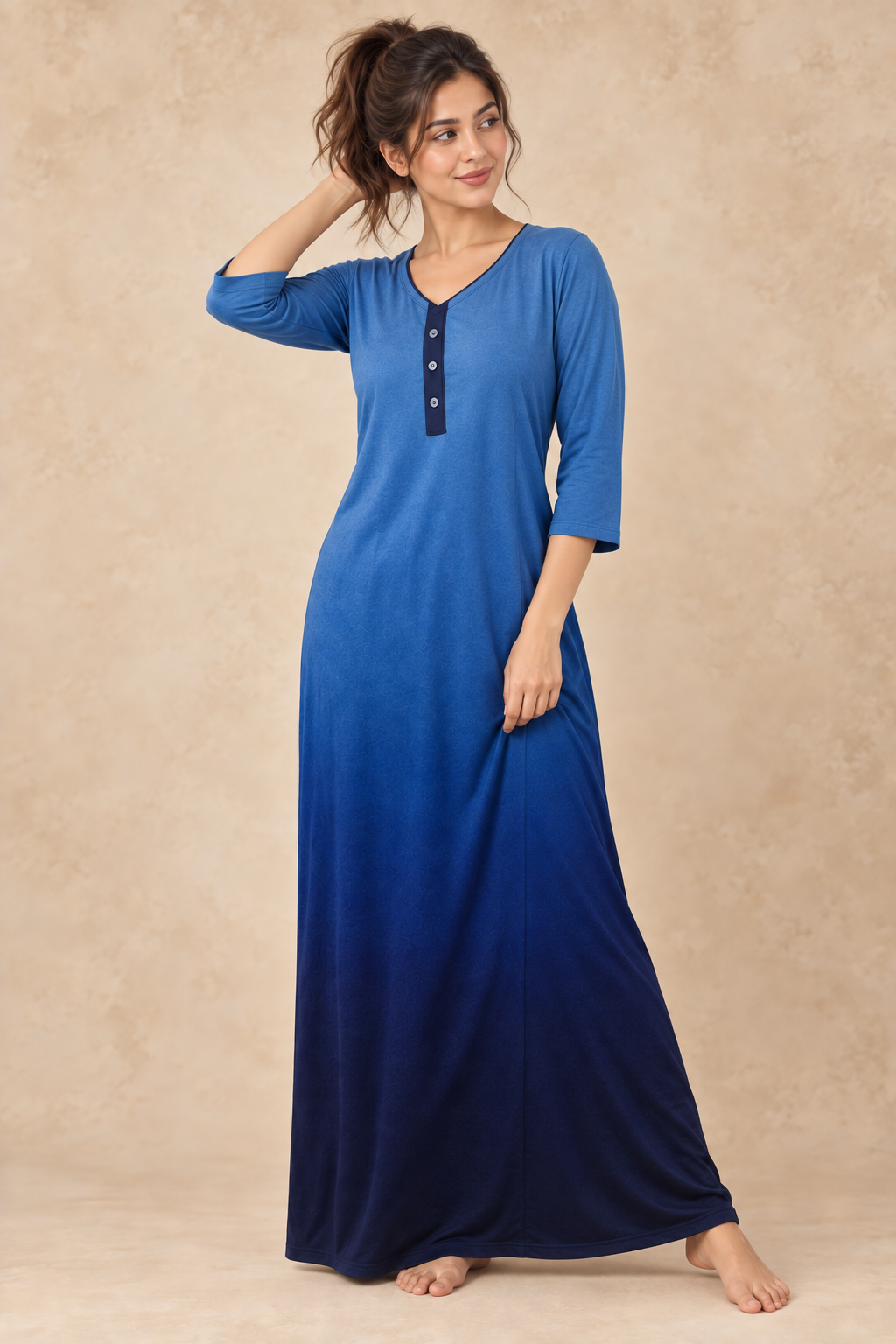 Bahumaan Dual Tone Blue and Black Alpine Nighty for Woman | Night Gown for Women Nightwear with Pocket | Maxi for Women Ultra Soft