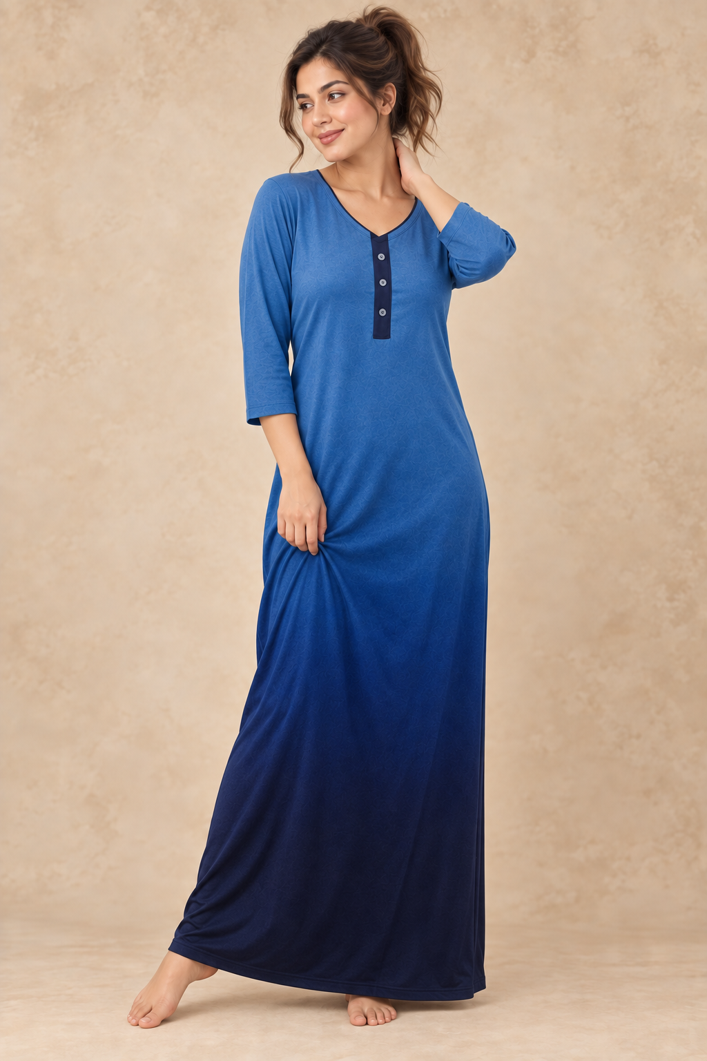 Bahumaan Dual Tone Blue and Black Alpine Nighty for Woman | Night Gown for Women Nightwear with Pocket | Maxi for Women Ultra Soft