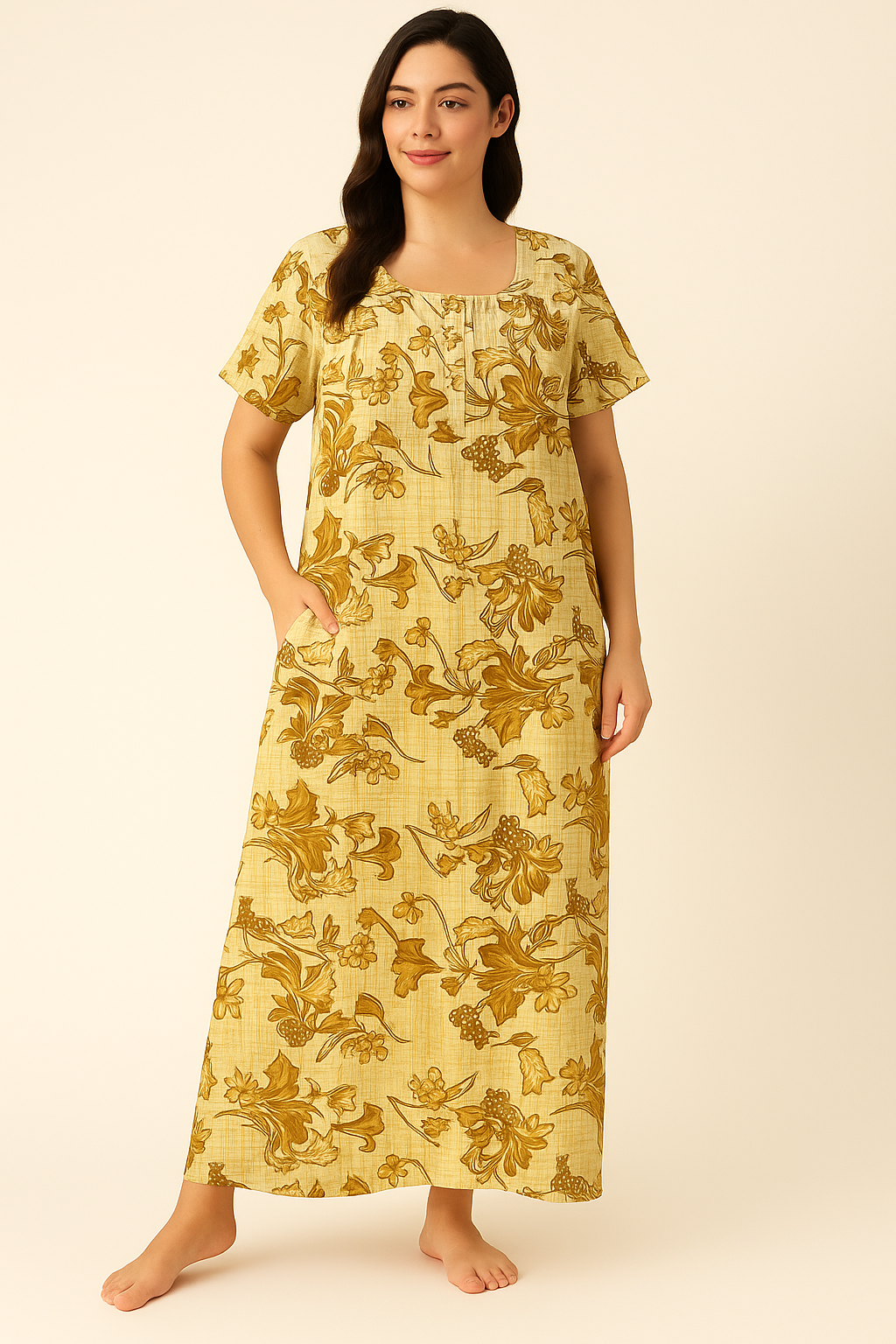 Bahumaan Pure Cotton Frock Nighty for Women with Pocket Free Size | Maxi Dress for Women Cotton | Night Dress for Woman Gown | Cotton Nighty for Women Stylish