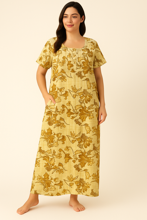 Bahumaan Pure Cotton Frock Nighty for Women with Pocket Free Size | Maxi Dress for Women Cotton | Night Dress for Woman Gown | Cotton Nighty for Women Stylish