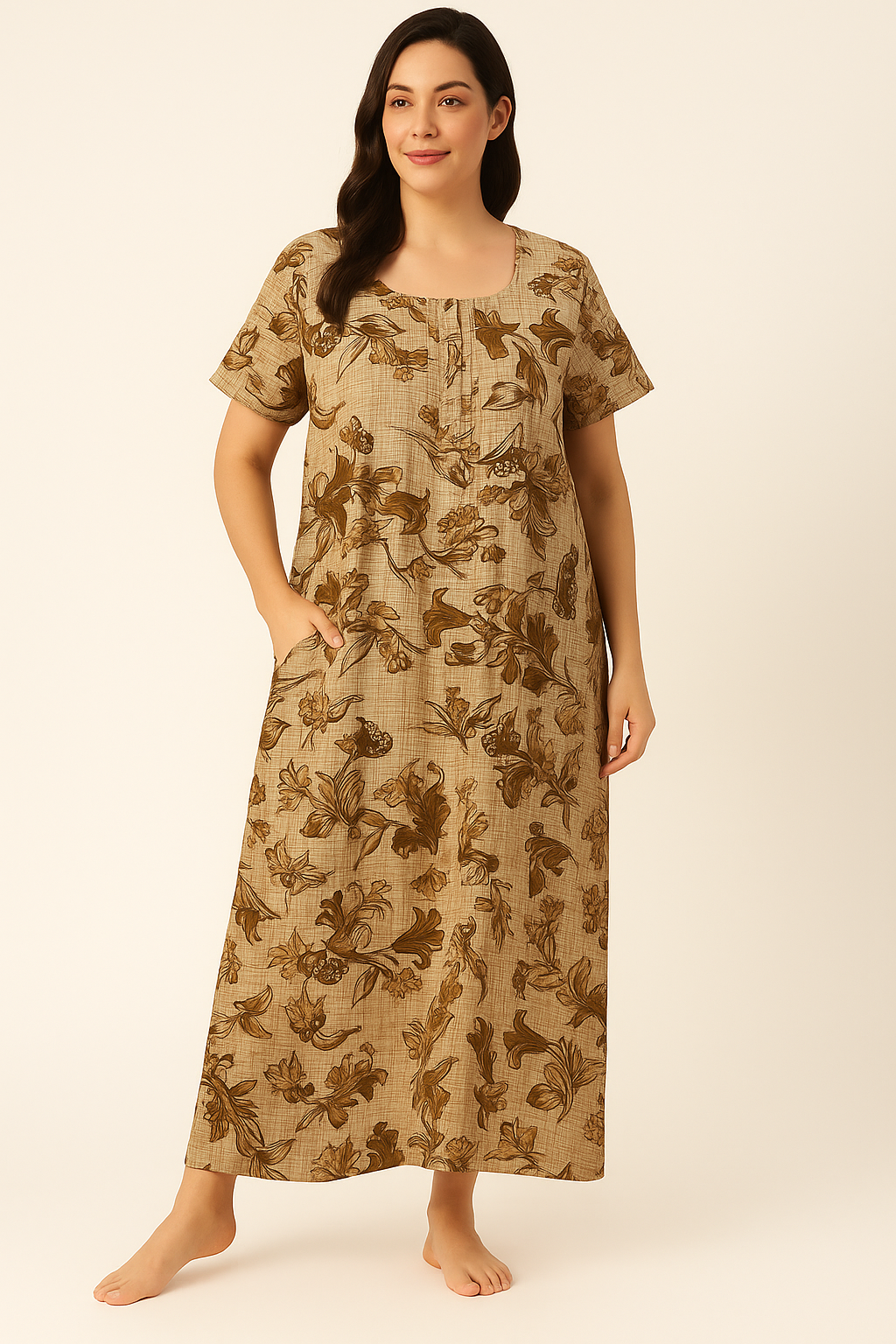 Bahumaan Pure Cotton Frock Nighty for Women with Pocket Free Size | Maxi Dress for Women Cotton | Night Dress for Woman Gown | Cotton Nighty for Women Stylish