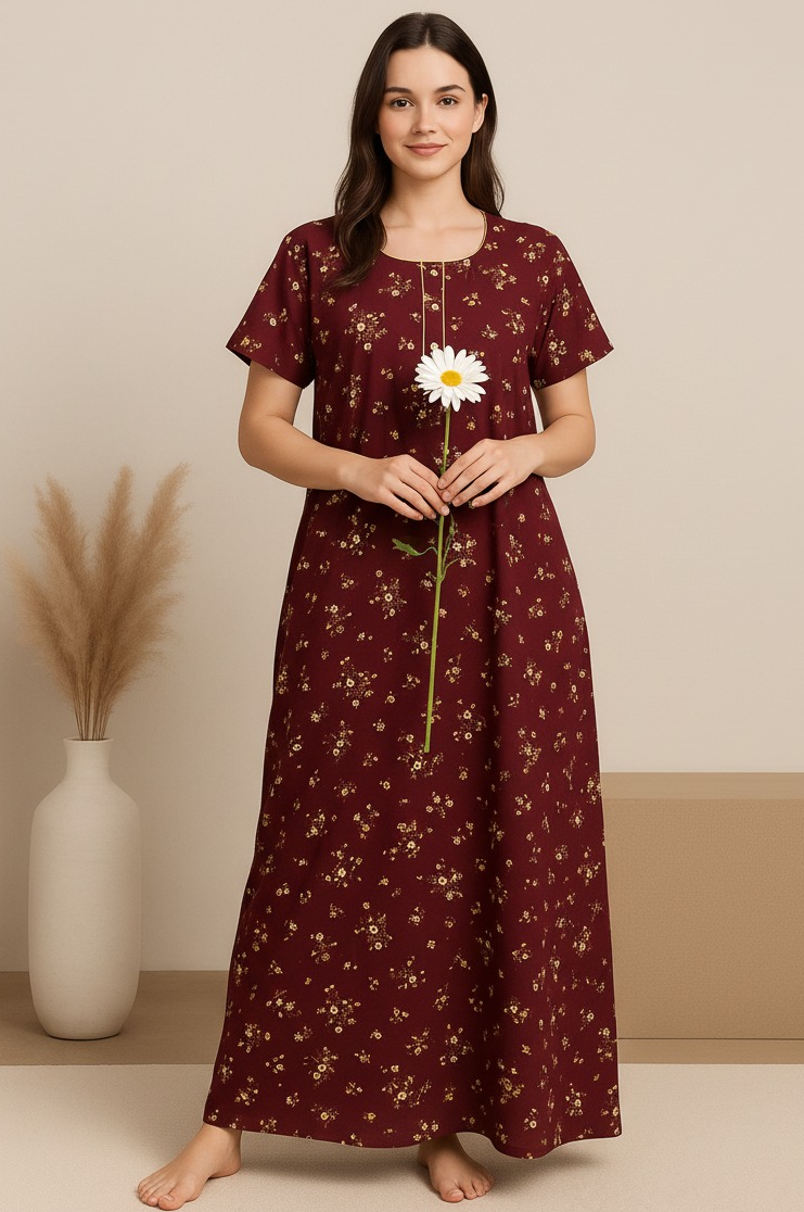 Bahumaan Pure Cotton Nighty for Woman | Floral Gown for Women Nightwear with Pocket | Cotton Nighty for Women Stylish | Maxi for Women Cotton
