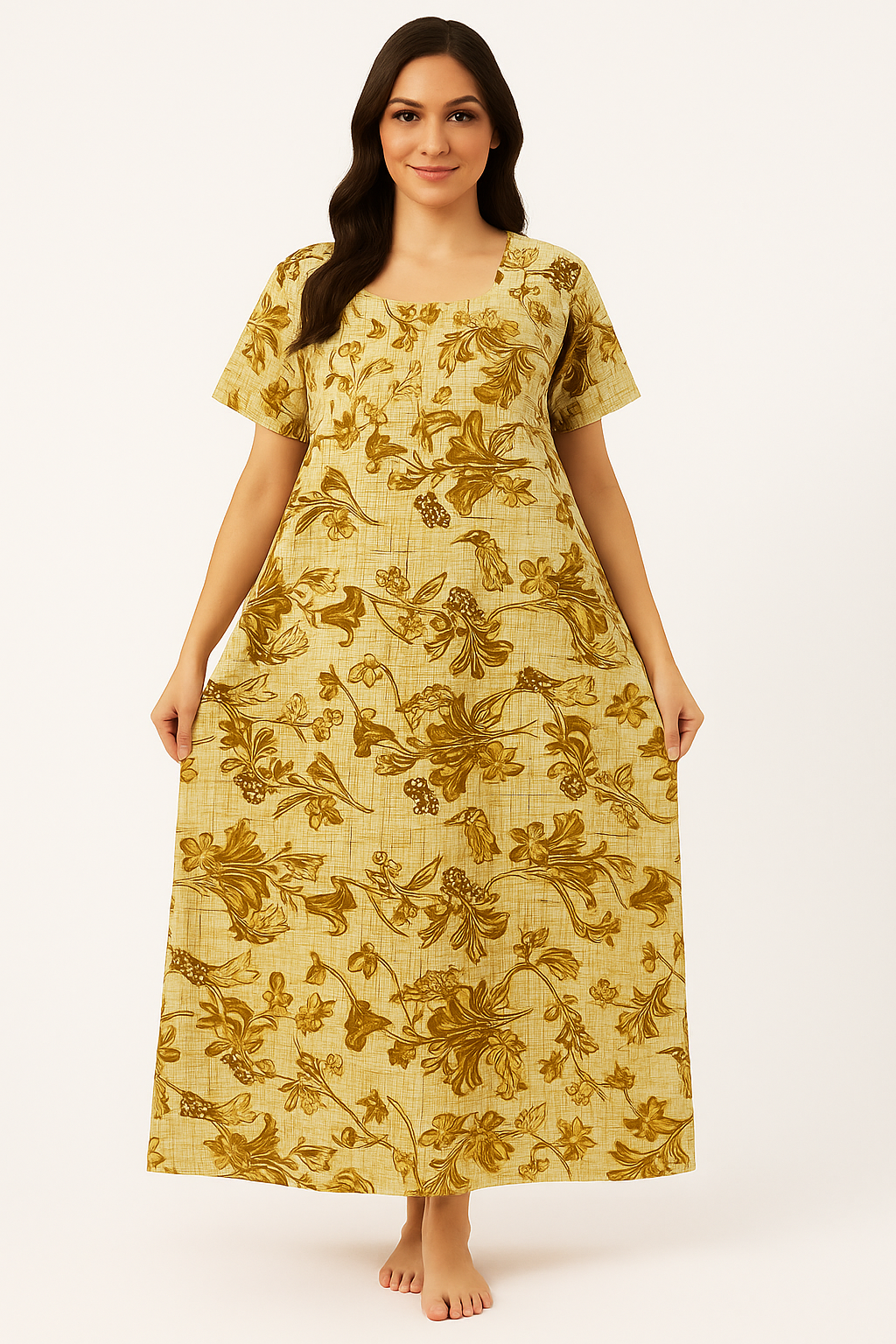 Bahumaan Pure Cotton Frock Nighty for Women with Pocket Free Size | Maxi Dress for Women Cotton | Night Dress for Woman Gown | Cotton Nighty for Women Stylish