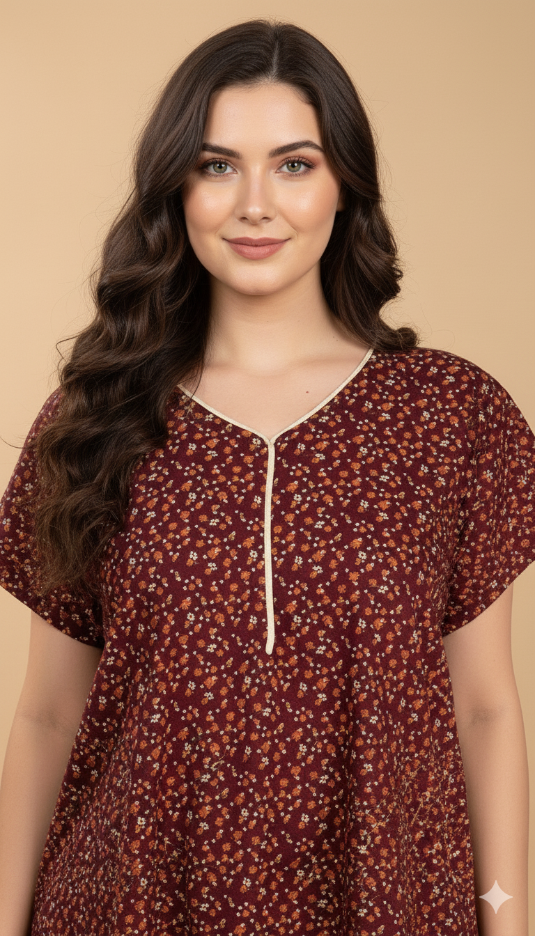Bahumaan Pure Cotton Nighty for Woman | Floral Gown for Women Nightwear with Pocket | Cotton Nighty for Women Stylish | Perfect for Daily Comfort | Maxi Women