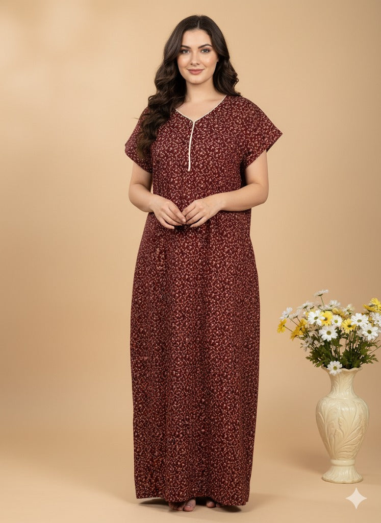Bahumaan Pure Cotton Nighty for Woman | Floral Gown for Women Nightwear with Pocket | Cotton Nighty for Women Stylish | Perfect for Daily Comfort | Maxi Women