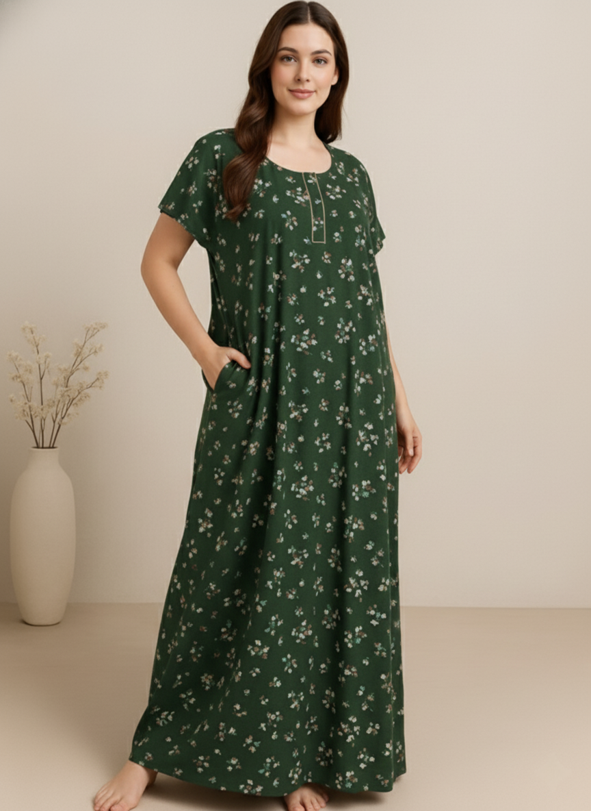 Bahumaan Pure Cotton Nighty for Woman | Floral Gown for Women Nightwear with Pocket | Cotton Nighty for Women Stylish | Maxi for Women Cotton