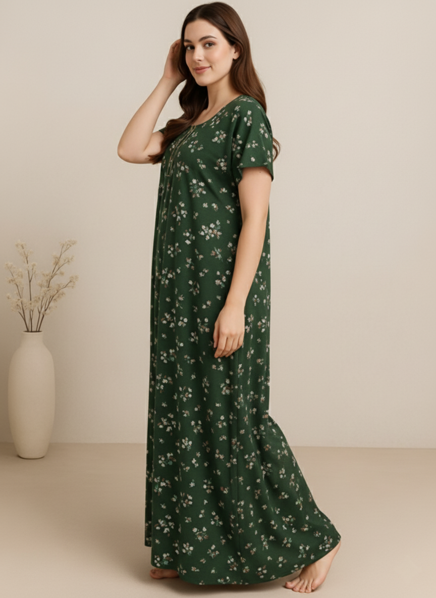 Bahumaan Pure Cotton Nighty for Woman | Floral Gown for Women Nightwear with Pocket | Cotton Nighty for Women Stylish | Maxi for Women Cotton