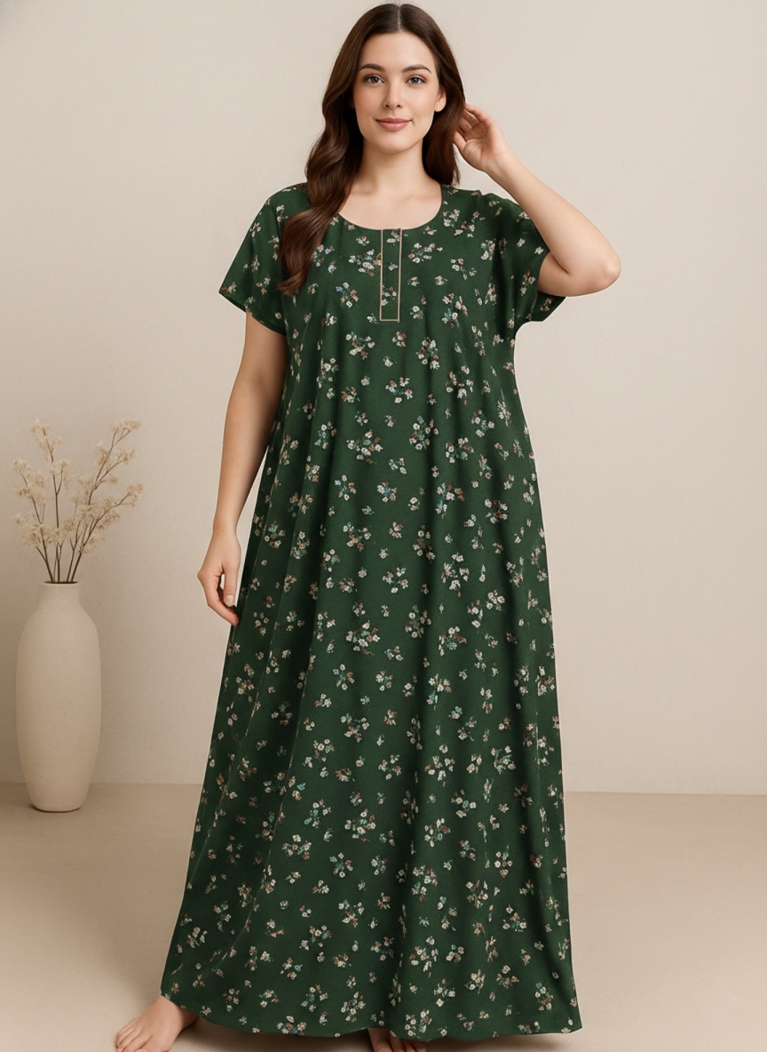 Bahumaan Pure Cotton Nighty for Woman | Floral Gown for Women Nightwear with Pocket | Cotton Nighty for Women Stylish | Maxi for Women Cotton