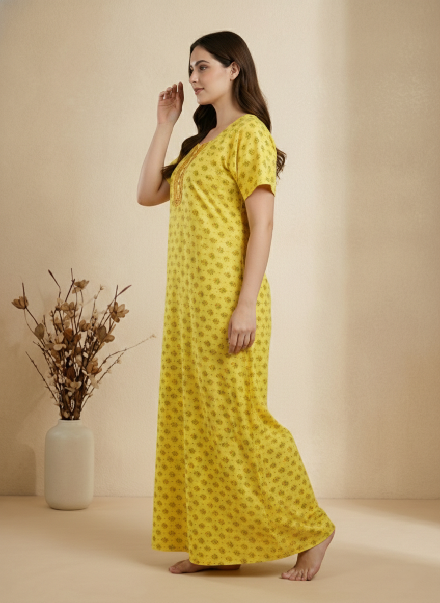 Bahumaan Pure Cotton Nighty for Woman | Floral Gown for Women Nightwear with Pocket | Cotton Nighty for Women Stylish | Perfect for Daily Comfort | Maxi Women