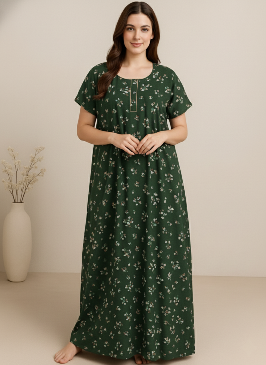 Bahumaan Pure Cotton Nighty for Woman | Floral Gown for Women Nightwear with Pocket | Cotton Nighty for Women Stylish | Maxi for Women Cotton