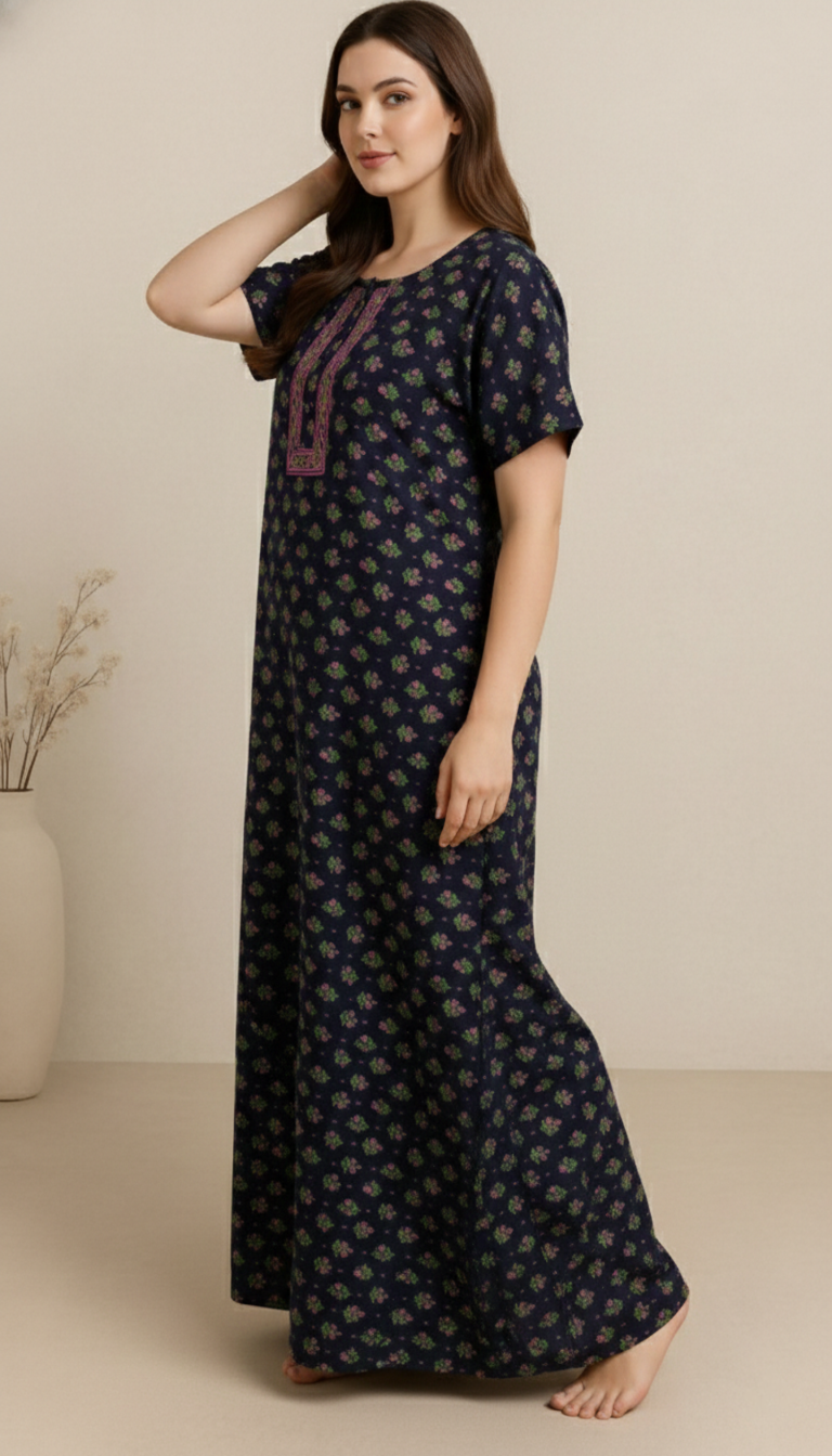 Bahumaan Pure Cotton Nighty for Woman | Floral Gown for Women Nightwear with Pocket | Cotton Nighty for Women Stylish | Perfect for Daily Comfort | Maxi Women