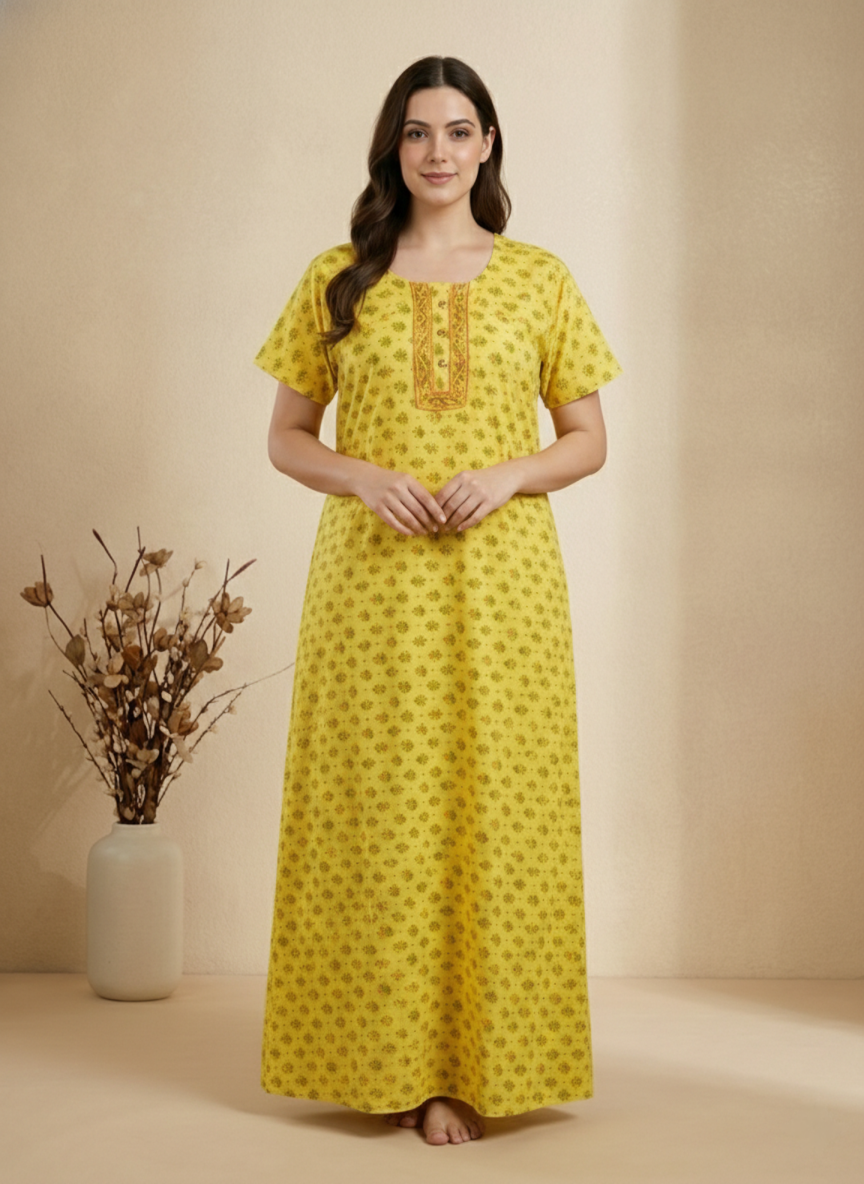 Bahumaan Pure Cotton Nighty for Woman | Floral Gown for Women Nightwear with Pocket | Cotton Nighty for Women Stylish | Perfect for Daily Comfort | Maxi Women