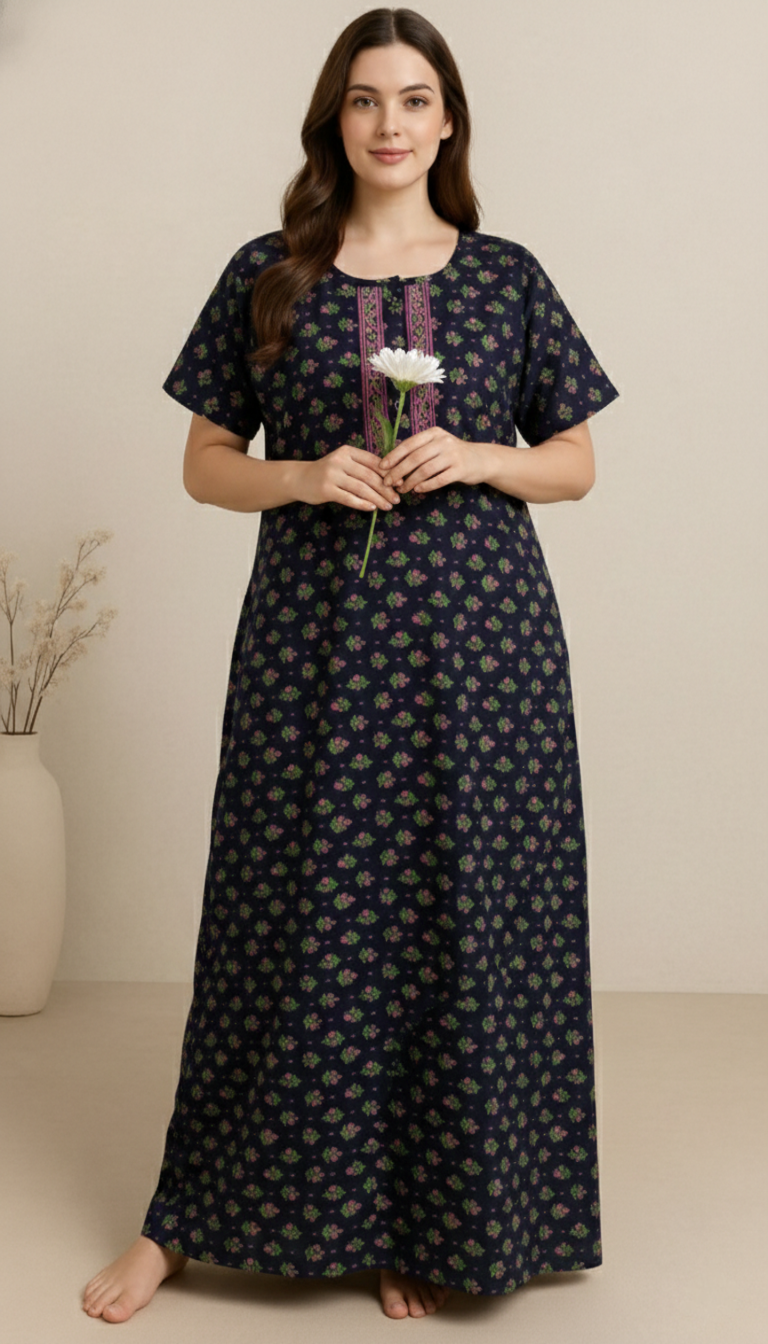 Bahumaan Pure Cotton Nighty for Woman | Floral Gown for Women Nightwear with Pocket | Cotton Nighty for Women Stylish | Perfect for Daily Comfort | Maxi Women