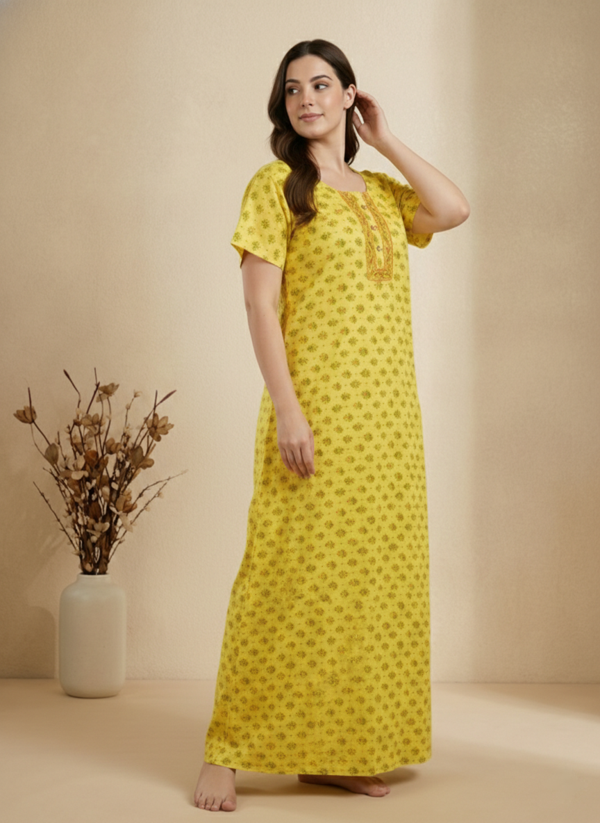 Bahumaan Pure Cotton Nighty for Woman | Floral Gown for Women Nightwear with Pocket | Cotton Nighty for Women Stylish | Perfect for Daily Comfort | Maxi Women