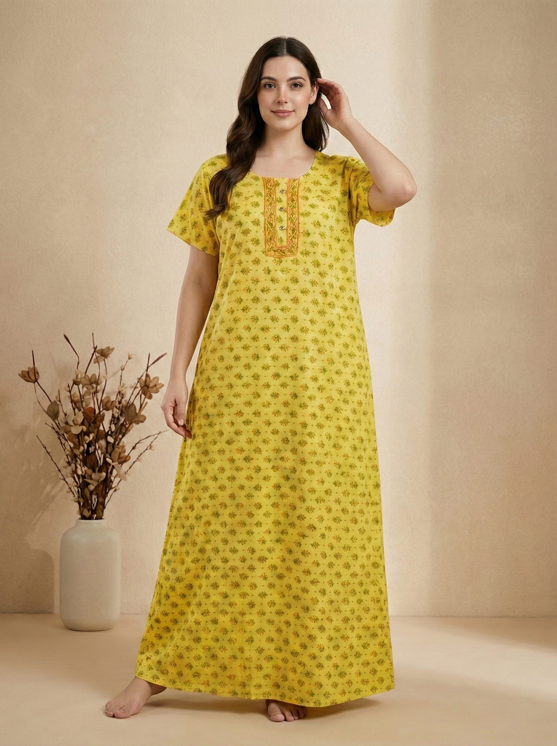 Bahumaan Pure Cotton Nighty for Woman | Floral Gown for Women Nightwear with Pocket | Cotton Nighty for Women Stylish | Perfect for Daily Comfort | Maxi Women